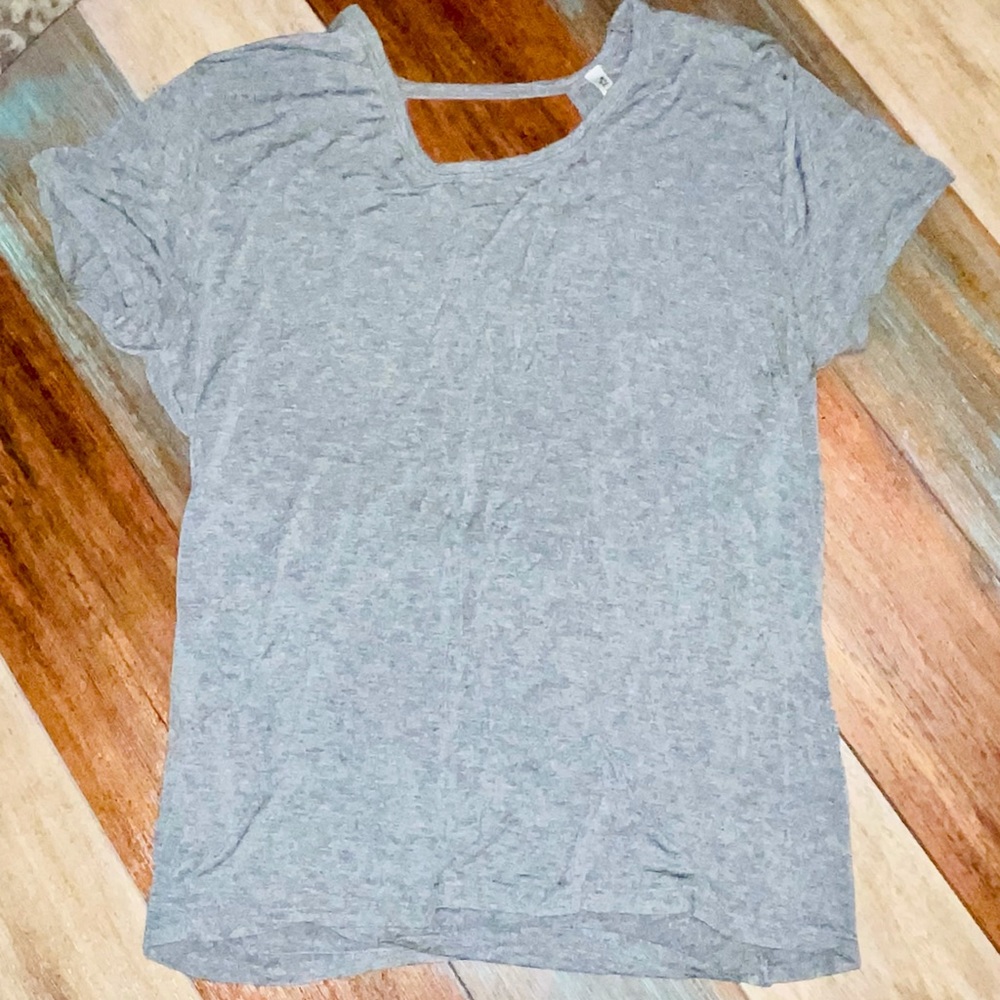 Grey short Sleeve Top- Open wrap  tulip back 2X